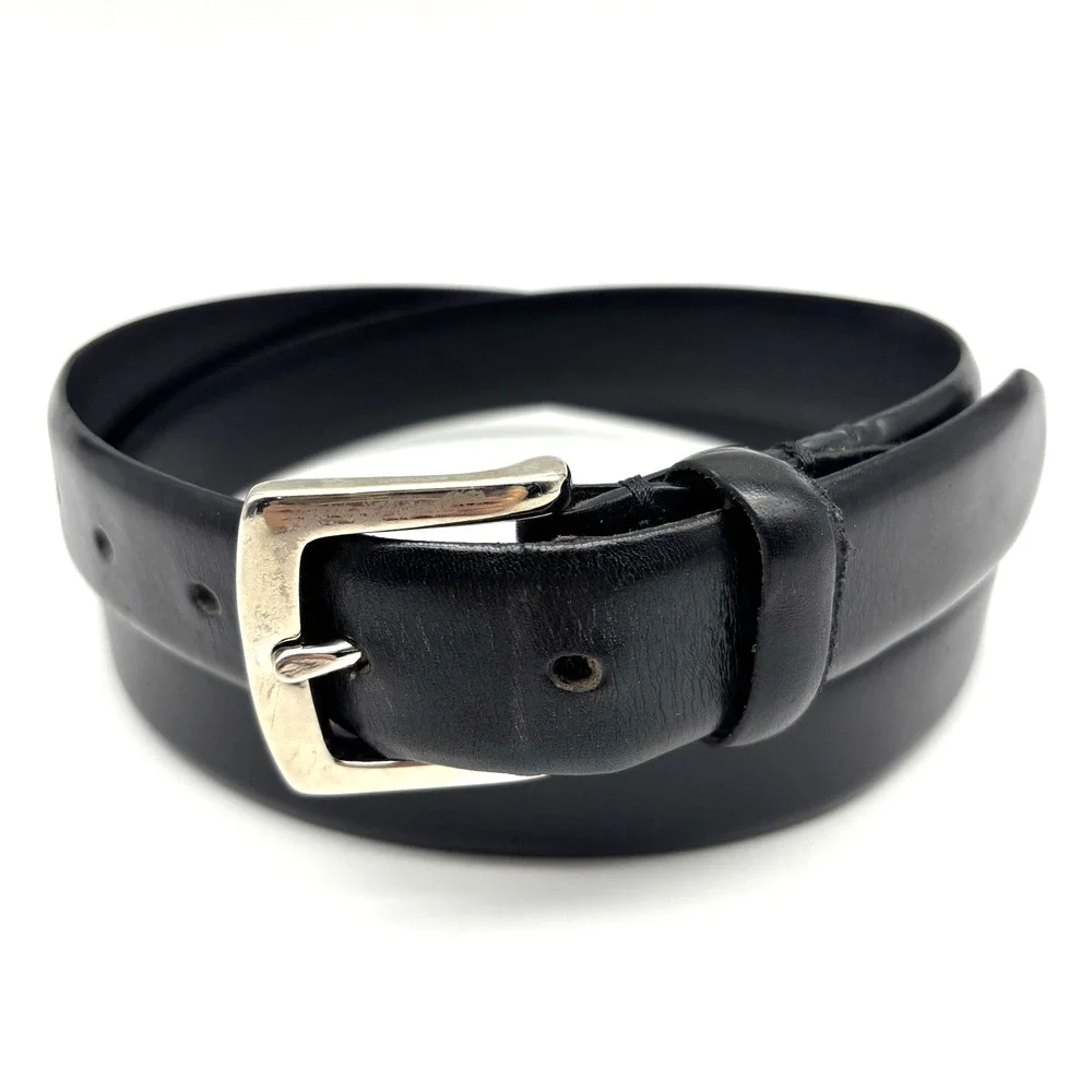 Vintage 90s Y2K CHAPS Ralph Lauren Black Leather Brass Buckle Dress Belt 36